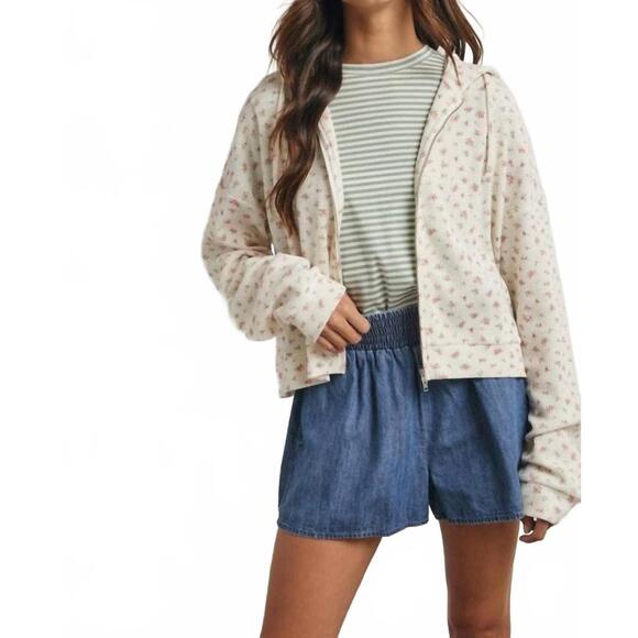 WISHLIST Jackets & Blazers - NEW WISHLIST floral waffle knit hooded jacket in cream/rose